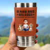 A Man And His Dogs, A Bond That Can't Be Broken - Dog Personalized Custom Printed Leather Tumbler - Father's Day, Gift For Pet Owners, Pet Lovers