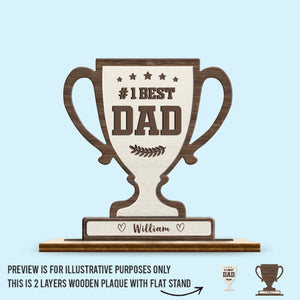 Our Champion, Our Dad - Family Personalized Custom 2-Layered Wooden Plaque With Stand - Father's Day, Gift For Dad, Grandpa
