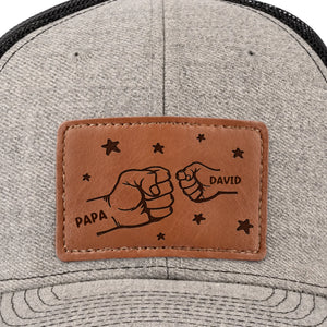 All In With Papa - Family Personalized Custom Leather Patch Hat - Father's Day, Gift For Dad, Grandpa