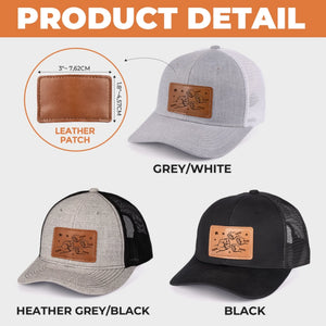 All In With Papa - Family Personalized Custom Leather Patch Hat - Father's Day, Gift For Dad, Grandpa