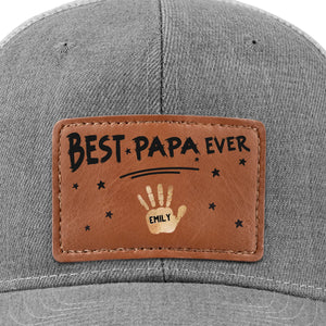 Best Dad Ever, Stamped With Love - Family Personalized Custom Leather Patch Hat - Father's Day, Gift For Dad, Grandpa