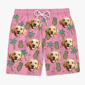 Custom Photo Pineapple Punch Squad - Family Personalized Custom Tropical Hawaiian Aloha Men Beach Shorts - Summer Vacation Gift For Family Members, Pet Owners, Pet Lovers
