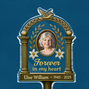 Custom Photo Carried In My Heart - Memorial Personalized Custom Stain Glass Style Acrylic Garden Stake - Sympathy Gift For Family Members