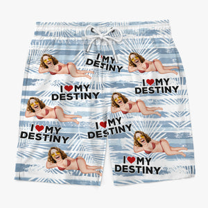 Custom Photo Tropical Hawaiian Aloha Men Beach Shorts - Summer Vacation And Travel Gifts For Husband And Wife, Him And Her - I Love My Destiny