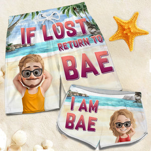 Lost And Found With Bae - Funny Personalized Custom Tropical Hawaiian Aloha Couple Beach Shorts - Summer Vacation Gift, Birthday Party Gift For Husband Wife
