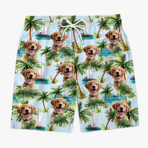 Custom Photo Paws And Paradise - Dog & Cat Personalized Custom Tropical Hawaiian Aloha Men Beach Shorts - Summer Vacation Gift For Pet Owners, Pet Lovers