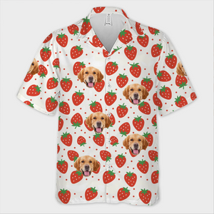 Custom Photo Strawberries And Smiles All Day - Dog & Cat Personalized Custom Unisex Tropical Hawaiian Aloha Shirt - Summer Vacation Gift, Gift For Pet Owners, Pet Lovers