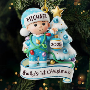 Custom Acrylic Ornament - Personalized Christmas Baby Shower, Gender Reveal Gifts For New Moms, New Dads, New Parents - Stockings, Snows, And Baby Giggles