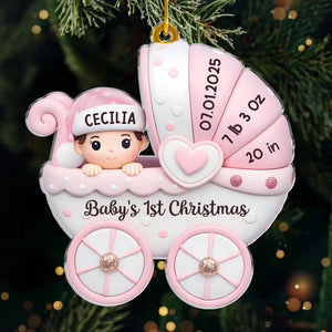 Custom Acrylic Ornament - Personalized Christmas Baby Shower, Gender Reveal Gifts For New Moms, New Dads, New Parents - Baby’s First Christmas Joyride