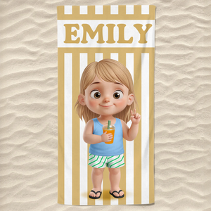 Custom Beach Towel - Personalized Summer Vacation And Travel Gifts For Family, Kids - Poolside Cuteness Overload