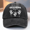 Custom Vintage Washed Denim Baseball Cap - Personalized Birthday Gifts For Dad, Grandpa - Proud Grandpa Of Little Hands