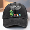 Custom Vintage Washed Denim Baseball Cap - Personalized Birthday Gifts For Dad, Grandpa - Grandpasaurus Rules The Roost