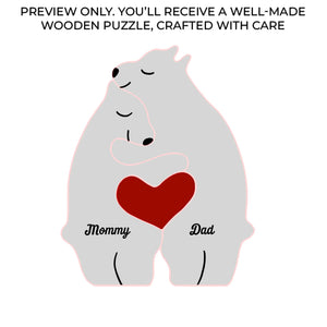When You Love, God’s Light Shines Upon You - Family Personalized Custom Bear Shaped Wooden Art Puzzle - Wooden Pet Carvings, Wood Sculpture Table Ornaments, Carved Wood Decor - Gift For Family Members