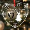 Custom Heart Glass Ornament - Personalized Anniversary Christmas Wedding Gifts For Husband And Wife, Him And Her - Started With A Yes, Now It’s Us