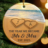 Custom Ceramic Ornament - Personalized Anniversary Christmas Wedding Gifts For Husband And Wife, Him And Her - Our Happily Ever After, Set In Sand