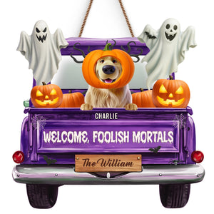 Custom Wood Sign - Personalized Halloween Birthday Gifts For Dog Cat Lovers, Dog Dad And Mom, Cat Owners - Trick Or Treat, Paws On Repeat