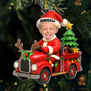 Custom Photo Acrylic Ornament - Personalized Christmas Birthday Gifts For Kids - Driving Into Holiday Magic