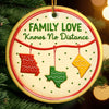 Custom Long Distance Ceramic Ornament - Personalized Christmas Birthday Gifts For Mom, Dad, Kids - No Matter The Map, Love Connects Us