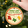 Custom Long Distance Ceramic Ornament - Personalized Christmas Birthday Gifts For Mom, Dad, Kids - No Matter The Map, Love Connects Us