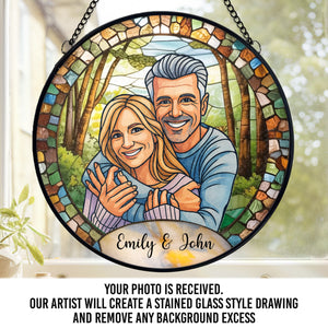 Custom Photo Stained Glass Window Hanging Suncatcher - Personalized Anniversary Wedding Gifts For Husband And Wife, Him And Her - Together, Painted In Forever