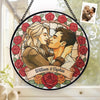 Custom Photo Stained Glass Window Hanging Suncatcher - Personalized Anniversary Wedding Gifts For Husband And Wife, Him And Her - A Love Framed In Roses
