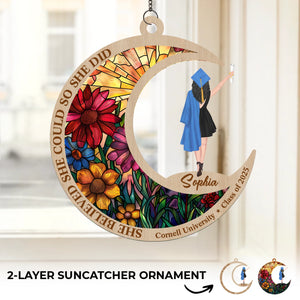 She Believed She Could, So She Did - Family Personalized Window Hanging Suncatcher Ornament - Graduation Gift For Family Members, Siblings, Brothers, Sisters