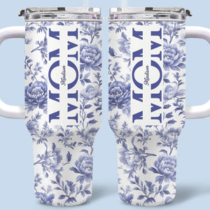 Mom, A Name Woven In Petals And Love - Family Personalized Custom 40 Oz Stainless Steel Tumbler With Handle - Mother's Day, Gift For Mom, Grandma