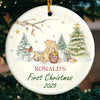 Custom Ceramic First Christmas Ornament - Personalized Christmas Baby Shower, Gifts For New Moms, New Dads, New Parents - Santa’s Littlest Fan
