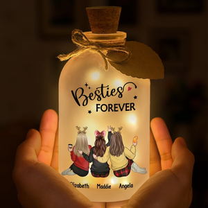 Custom Glass Bottle LED Light - Personalized Christmas Best Friend Birthday Gifts For Women, Besties, Sisters, BFF - Together Forever Through Every Moment