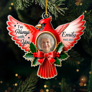 Custom Photo Cardinal Acrylic Ornament - Personalized Christmas Memorial Sympathy Gifts For Loss Of Mom, Dad - A Life Remembered With Love