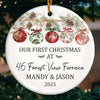 Custom First Christmas In New Home Ceramic Ornament - Personalized Anniversary Christmas Wedding Gifts For Husband And Wife, Him And Her, New Homeowners, Couples, Friends - Our Story Begins At Home