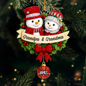 Custom Snowman Acrylic Ornament - Personalized Christmas Birthday Gifts For Grandpa, Grandma - Together Our Hearts Find Home