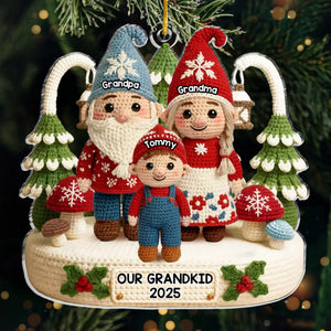 Custom Crochet Gnome Acrylic Ornament - Personalized Christmas Birthday Gifts For Grandpa, Grandma - Together We Celebrate Christmas Joy