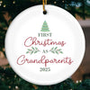 Custom Baby's First Christmas Grandparents Ceramic Ornament - Personalized Christmas Birthday Gifts For First Time Grandparents, Future Grandpa and Grandma, Family - Christmas Crew Got Cuter