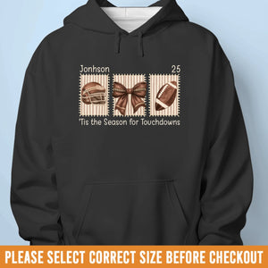 Custom Senior Mom T-shirt, Hoodie - Personalized Birthday Football Gifts For Mom, Football Lovers, NFL Fans - Cleats On Field, Pride In Me