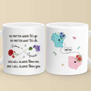 Custom Long Distance Mug - Personalized Best Friend Birthday Gifts For Women, Besties, Sisters, BFF - Hearts Stay Linked