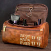 Custom Engraved Leather Toiletry Bag - Personalized Birthday Gifts For Dad, Grandpa - Wisdom Strength And Gentle Hearts
