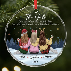 Custom Circle Glass Ornament - Personalized Best Friend Christmas Birthday Gifts For Women, Besties, Sisters, BFF - Friendship Hits Different