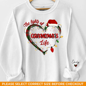 The Lights Of Grandma's Life - Family Personalized Custom Unisex Sweatshirt With Design On Sleeve - Christmas Gift For Mom, Grandma