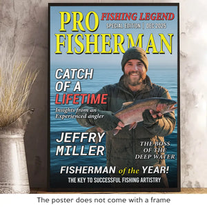 Custom Photo Magazine Vertical Poster - Personalized Christmas Birthday Fishing Gifts For Fisherman - The Legend Reels On