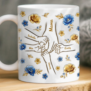 Custom 3D Inflated Effect Printed Mug - Personalized Mother's Day Gifts For Mom, Grandma - Hands Linked By Love