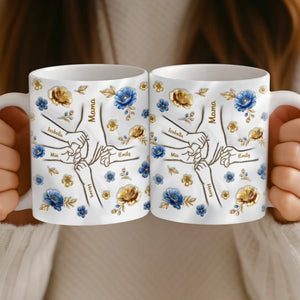 Custom 3D Inflated Effect Printed Mug - Personalized Mother's Day Gifts For Mom, Grandma - Hands Linked By Love