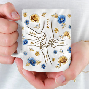 Custom 3D Inflated Effect Printed Mug - Personalized Mother's Day Gifts For Mom, Grandma - Hands Linked By Love