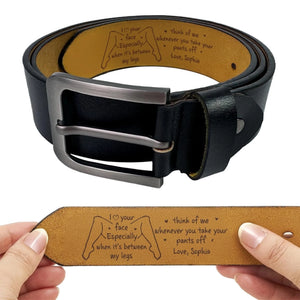Custom Engraved Leather Belt - Personalized Anniversary Wedding Gifts For Husband And Wife, Him And Her - Our Hearts Stay Close
