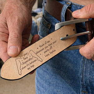 Custom Engraved Leather Belt - Personalized Anniversary Wedding Gifts For Husband And Wife, Him And Her - Our Hearts Stay Close