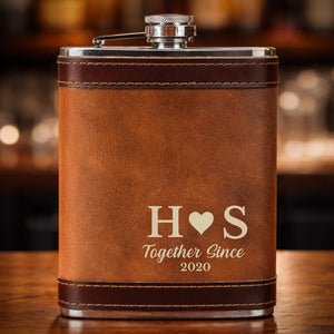 Custom Hip Flask Set - Personalized Anniversary Wedding Gifts For Husband And Wife, Him And Her - Our Love Moves Gently