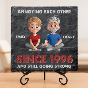 Custom Square Shaped Stone With Stand - Personalized Anniversary Wedding Gifts For Husband And Wife, Him And Her - Love, Chaos, Repeat Daily