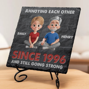 Custom Square Shaped Stone With Stand - Personalized Anniversary Wedding Gifts For Husband And Wife, Him And Her - Love, Chaos, Repeat Daily