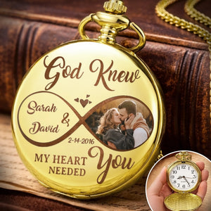 Custom Photo Pocket Watch - Personalized Anniversary Wedding Gifts For Husband And Wife, Him And Her - Us Feels Right Always