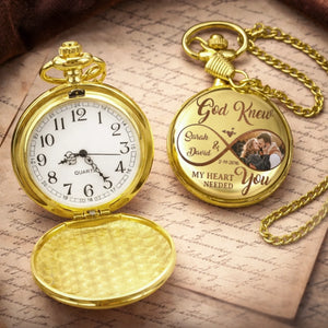 Custom Photo Pocket Watch - Personalized Anniversary Wedding Gifts For Husband And Wife, Him And Her - Us Feels Right Always